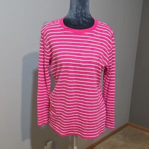 Ralph Lauren Sport Hot Pink Striped Long Sleeve Crew Tee | Size L